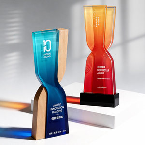 Trofeo de Cristal y Madera con Diseño Personalizado, Logotipo Creativo, Tecnología Elegante, para Reuniones Anuales, Premio a Empleados Destacados y Equipos - Product Image 3