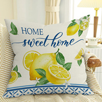 Housse de coussin décorative bleu méditerranéen, blanc, jaune, citron, motif géométrique bleu italien, 4 pièces