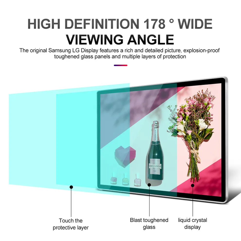 Chất lượng cao trong nhà ngoài trời treo tường LCD quảng cáo kỹ thuật số hiển thị signage video tường màn hình cho thang máy & nhà hàng