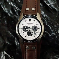 Montre chronographe à quartz pour homme, bracelet en cuir à rivets larges, grand cadran, montre sport pour homme