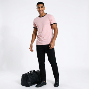 T-shirts Ringer à col rond pour hommes, marque privée, manches ajustables, t-shirts pour hommes, poids lourd 200GSM, coupe ajustée décontractée - Product Image 1
