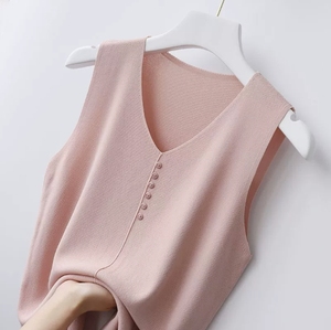 Camisole <span class=keywords><strong>grande</strong></span> <span class=keywords><strong>taille</strong></span> <span class=keywords><strong>gilet</strong></span> pour femmes col ample couvrant le ventre tricoté <span class=keywords><strong>sans</strong></span> manches Base chemise haut intérieur - Product Image 6