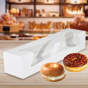 Cheap custom printed logo mini cardboard to go packing cookie packaging paper donut bagel boxes with clear window