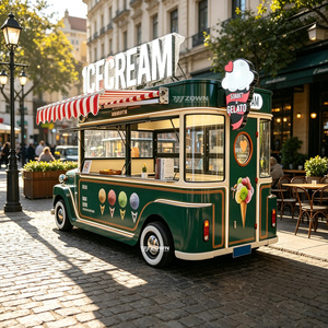 Customizable Retro Bus Food Truck Outdoor Mobile Snack Van Large Service Window <b>Ice</b> Cream Beverage Cart - Product Image 1
