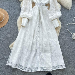 Vestidos para Mujer, Elegantes, Estilo Real, Manga Farol, Encaje Bordado, Vestido Línea A, Vestido Azul Ajustado para Mujer - Product Image 5