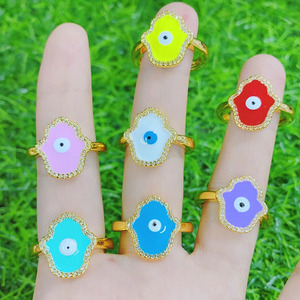 RM1394 Chic Boho smalto arcobaleno rosa <span class=keywords><strong>blu</strong></span> rosso giallo viola giallo <span class=keywords><strong>cuore</strong></span> rotondo stella Hamsa mano a forma di stella <span class=keywords><strong>con</strong></span> gli occhi del male anelli - Product Image 4