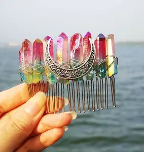 Facebook Amazon Hot sale Natural Healing Crystal Witch Moon Hairpin For Crystal Hair Ornament Sell