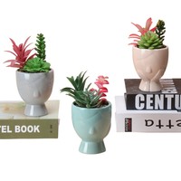 Pot Bunga Keramik Bulat Kecil Mini Planter Meja Desain Modern Untuk Penggunaan Dalam/Luar Ruangan