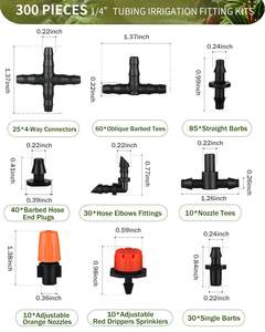 300 Adet Damla Sulama Bağlantı Parçaları Kiti 1/4 inç Boru-Damla Emisörleri Nozullar Tee Konnektörler 4 Yollu Uç Tıkaçları Dirsekler Kaplinler - Product Image 2