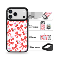 Coque de téléphone AG Feeling Black Edge avec motif chiot et ligne rose cerise pour iPhone 17, 17 Pro Max, 16 Pro, 15 – Coque magnétique