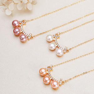 Collier en argent simple en gros de Zhuji avec pendentif en perle d'eau douce ronde, version coréenne - Product Image 2