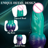 Dildo de silicona anal gigante con 2 nudos grandes y ventosa, diseño de perro de fantasía con efecto de eyaculación, para hombres y mujeres