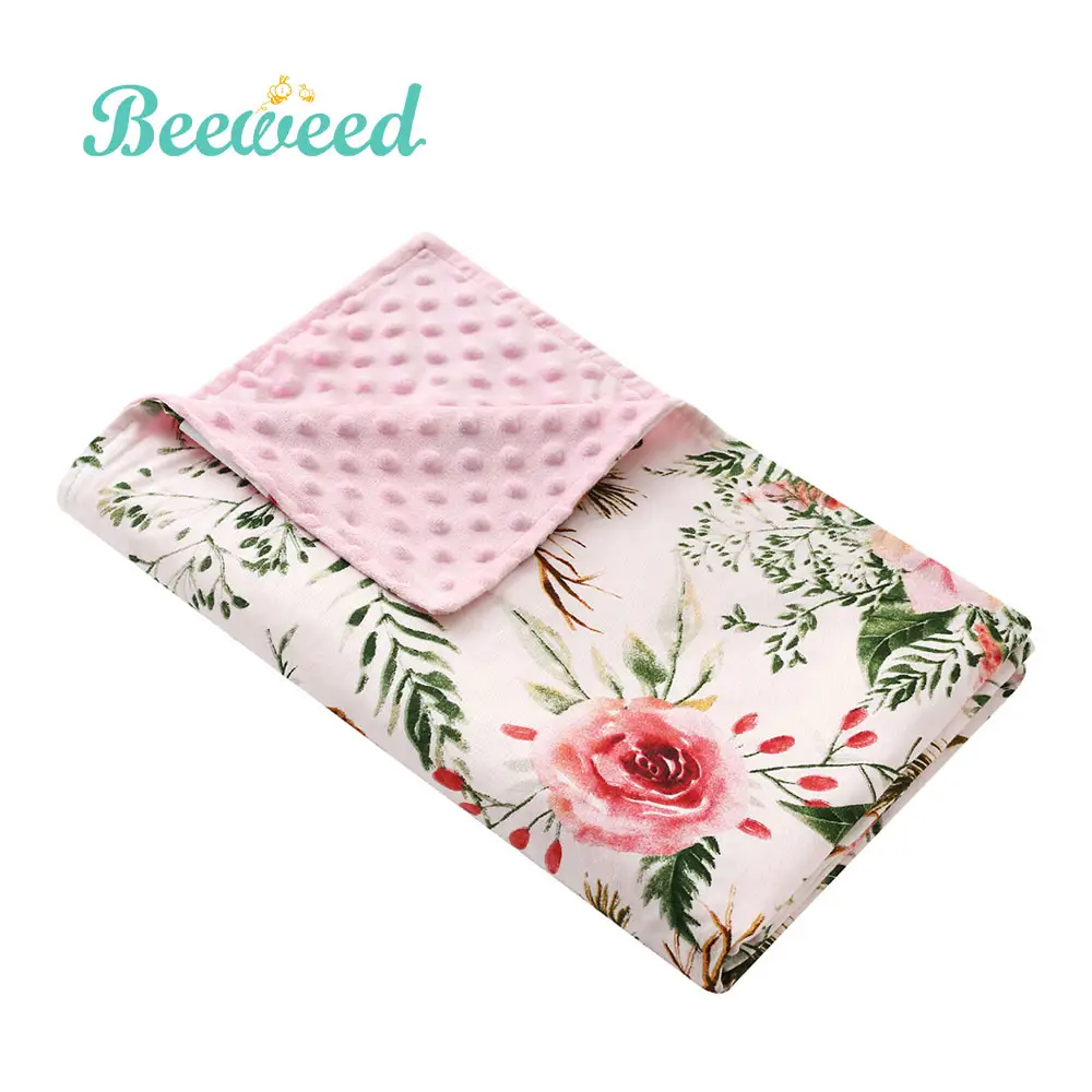 BEEWEED Cartoon Printed Organic Cotton Swaddle Summer Soft Minky Dot Fabric Plush Double Layer Doudou Baby Blanket