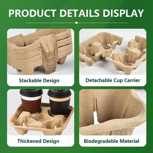 Portavasos <span class=keywords><strong>de</strong></span> Pulpa Compostable para 3 Vasos, Servicio <span class=keywords><strong>de</strong></span> Entrega, <span class=keywords><strong>Uber</strong></span> <span class=keywords><strong>Eats</strong></span>, Comida para Llevar, Bandeja Apilable Ecológica para Vasos al por Mayor - Product Image 5