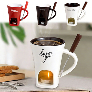 Tasse à chocolat chaud en céramique très populaire, tasse à café créative avec fourchette pour faire fondre le <span class=keywords><strong>fromage</strong></span> et le chocolat, tasse unique pour aliments - Product Image 5