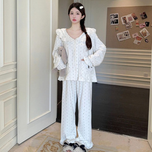 2025 automne hiver Collection élégant île polaire pyjamas pour femmes luxe velours maison vêtements ensemble doux lisse impression lumière - Product Image 3