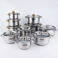 Ensemble de 10 casseroles en acier inoxydable écologiques, design minimaliste, casserole à soupe de cuisine, couvercle, argent, batterie de cuisine en acier inoxydable