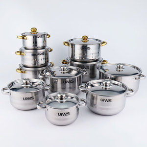 10pcs Eco-Friendly Stainless Steel <strong>Cookpot</strong> Ensemble Minimalist Design Kitchen Soup Pot Lid Silver Stainless Steel Cookware <strong>Set</strong> - Product Image 4