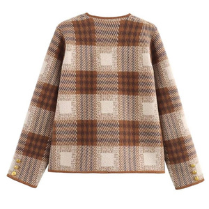 Cardigan en tricot à carreaux pour femme, coupe ample, manches longues, simple boutonnage, pour l'automne et l'hiver, style décontracté - Product Image 2