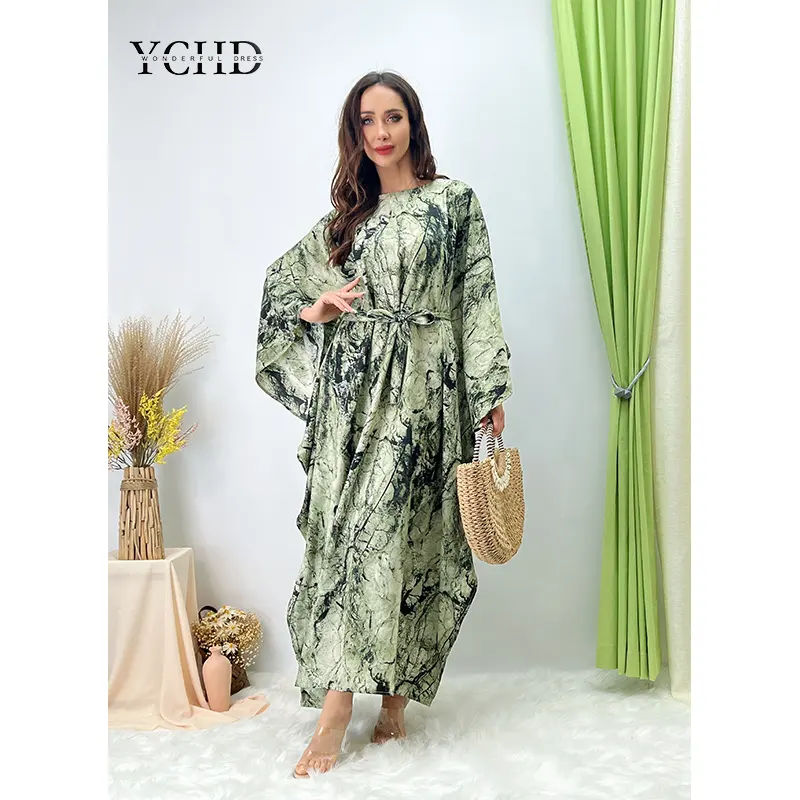 2022 New Elegant Bathing Suit Cover Up Ethnic Print Casual Kaftan Beach Maxi Dresses For Women