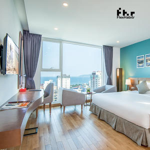 Cama de hotel American Home Hotel Muebles de dormitorio de tamaño completo King Queen Hotel negro Marco de cama de madera maciza con LED LEAMP QUUEN BED - Product Image 3