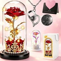Rose éternelle sous cloche en verre avec lumière LED, décoration créative en forme de couronne, cadeau romantique pour elle, idéal pour la Saint-Valentin et les anniversaires