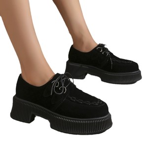 รองเท้าส้นตึกหนังกลับแบบผูกเชือก ไซส์ใหญ่ สำหรับผู้หญิง ฤดูใบไม้ร่วง พื้นหนา ลายเสือดาว สไตล์อังกฤษ รองเท้าส้นเตี้ยแบบหุ้มข้อ - Product Image 5