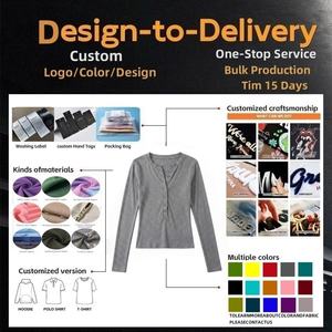 T-shirt personnalisé de haute qualité 100% coton TKAN1030D pour femme, manches longues, boutonné, coupe ajustée, mode décontractée streetwear, prix bas - Product Image 3