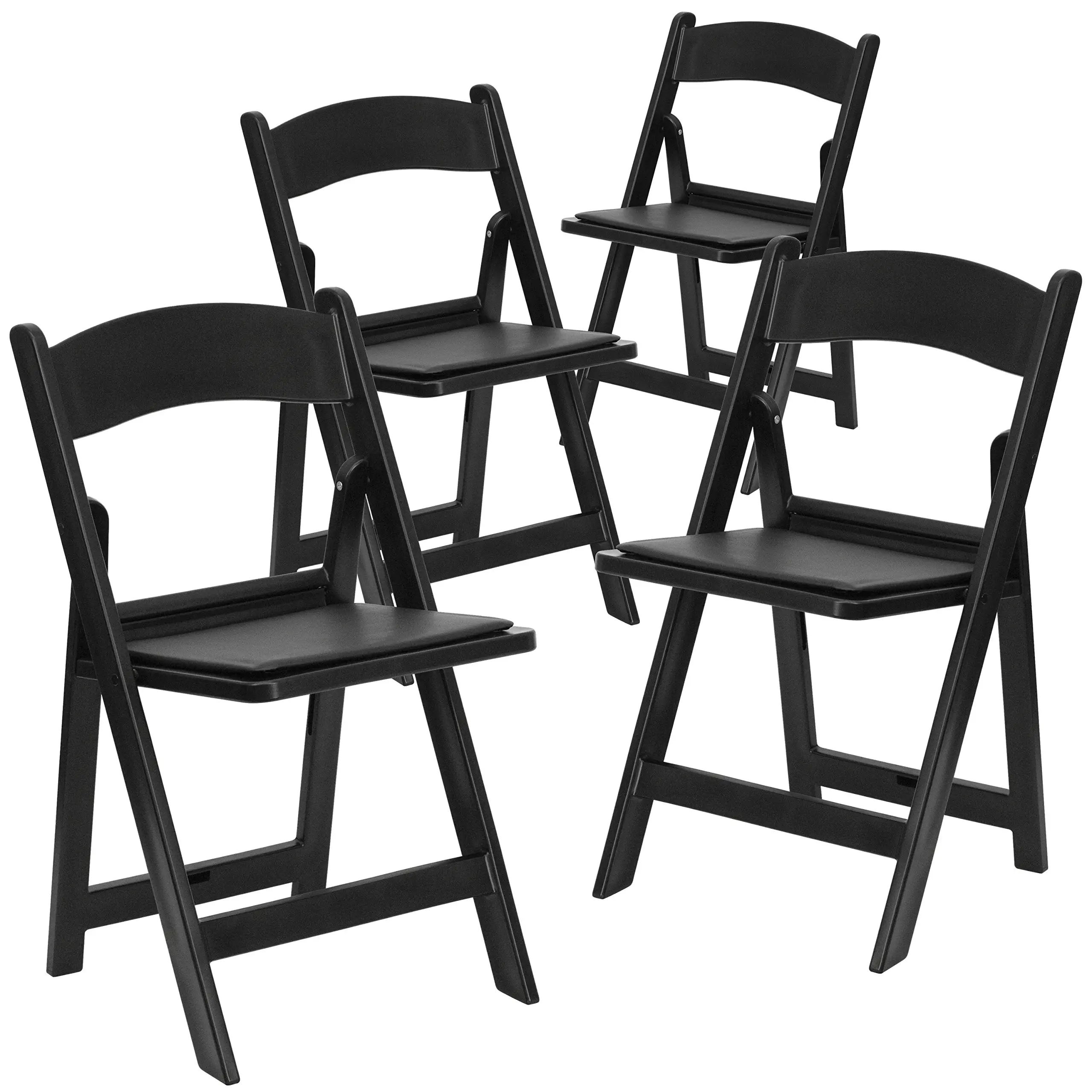 Light Comfortable Black Dining Event Resin Plastic Folding Chair with PVC Padded Seats for Wedding Party Picnic Kitchen