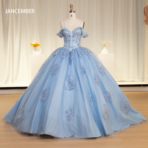 Robe de soirée bleue tendance avec fleurs 3D en relief et perles Lsyb23 - Product Image 1