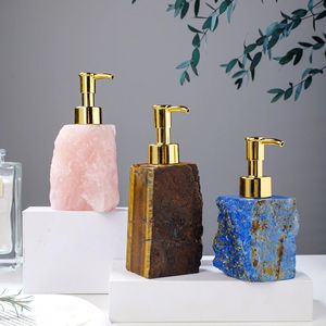 Distributeur de savon manuel en <span class=keywords><strong>pierre</strong></span> brute de quartz rose naturel, cristaux de guérison, flacon de lotion en gemme brute pressée, vente en gros - Product Image 2