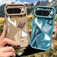 Coque de téléphone antichoc en TPU avec motifs géométriques contrastés irréguliers, style Ins, incluant une poignée pour Google Pixel 9/Pixel 8PRO