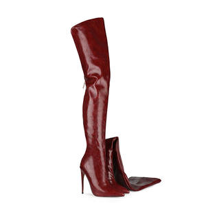 Sepatu Botas Tinggi Desain Fashion, Diskon Besar, Sepatu Bot Mewah Setengah Paha Wanita, Sepatu Hak Tinggi Stiletto Crazy Horse, Sepatu Bot Setengah Paha Wanita - Product Image 1