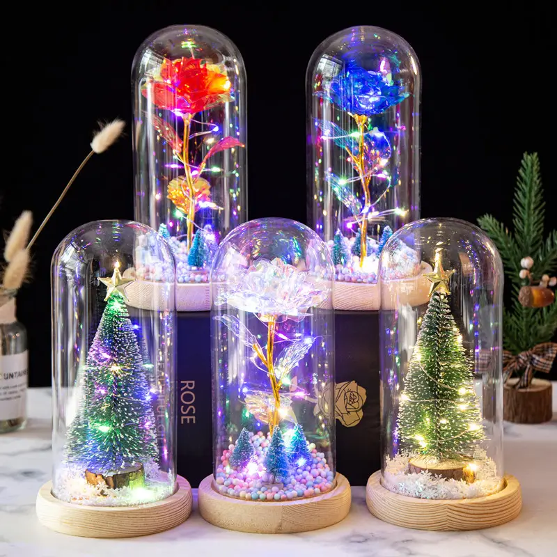 Novelty LED eternal Rose Christmas Tree Glass Shade Lamp Home Decor Xmas Gift