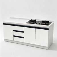 Meuble sous évier de cuisine moderne, modulaire, écologique, ignifuge, avec plaque de cuisson à gaz 2 brûleurs, plateau en marbre, poignée noire et charnière pour appartement, OEM