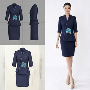 Conjuntos de Falda y Chaqueta para <span class=keywords><strong>Mujer</strong></span>, Ropa de Oficina, Azul Marino, Poliéster, Prendas Corporativas, OEM, ODM - Product Image 1