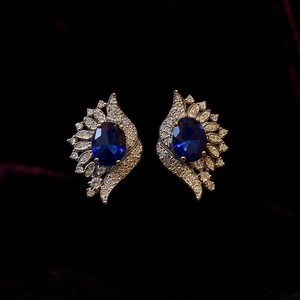 Eleganti Orecchini con Diamanti Blu Taglio Ovale in Oro Massiccio 18K, Gioielli Classici da Matrimonio, Orecchini con Diamanti Certificati GIA per Donna - Product Image 2