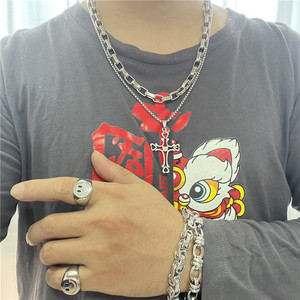 Stainless Steel <b>Cross</b> Pendant Necklace Men Heart Shape Geometric Design 120183 - Product Image 3