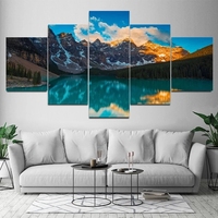 5 Buah Lukisan Kanvas Pemandangan Alam Pemandangan Gunung Batu Hutan Danau Poster Cetak Gambar Dinding Seni Dinding Ruang Tamu