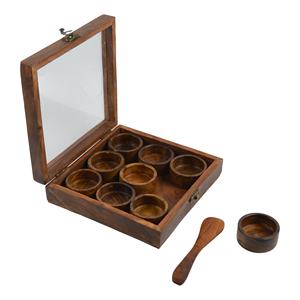 Masala กล่องไม้ธรรมชาติ9ถ้วยเครื่องครัวอาหารเผ็ดไม้กล่องไม้ช้อน - Product Image 2