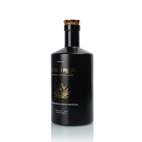 Bouteille en verre noir mat personnalisée avec logo en relief pour spiritueux (vodka, gin, tequila) avec bouchons à médaillon