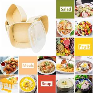 Vente en gros de <span class=keywords><strong>bol</strong></span> en papier carré jetable <span class=keywords><strong>bol</strong></span> à salade en papier kraft chauffant étanche avec logo imprimé personnalisé avec couvercle en PE - Product Image 5
