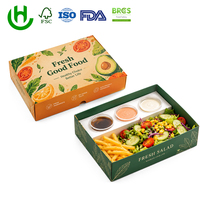Boîte à salade en carton blanc avec logo personnalisé Hongchang, avec porte-gobelet pour sauce, pour l'emballage de plats sains à emporter