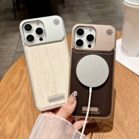 Coque de téléphone en cuir PU sans cadre en bois de style professionnel Design antichoc en métal magnétique Compatible avec pour iPhone 16 15 Plus XR 7