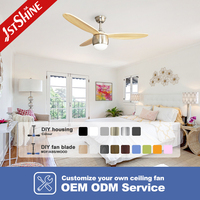 Ventilateur de plafond 1stshine 44 pouces en bois massif, pour intérieur, style européen, robuste, avec télécommande, flux d'air puissant, application mobile, 6 vitesses, avec éclairage