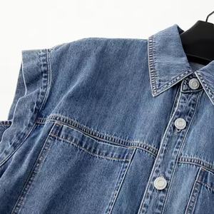 Veste en jean pour femme à logo personnalisé, 100% coton, délavée à l'acide, à manches courtes, simple boutonnage, de haute qualité - Product Image 4