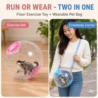 Sac de transport 2-en-1 pour animaux de compagnie avec balle de course intégrée, motif football transparent de 20 cm, jouet d'exercice ventilé avec sangle pour Sugar Glider