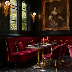 Meubles de luxe en pierre frittée rouge velours pour hôtels, restaurants, cafés et salons de thé : tables, chaises, banquettes et sièges pour <span class=keywords><strong>l</strong></span>'hôtellerie - Product Image 6