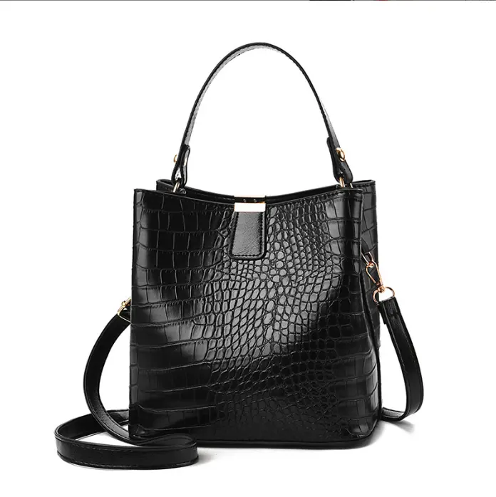 premium luxury handmade crocodile pattern leather lady purse handbag fashion bucket style women shoulder handbag