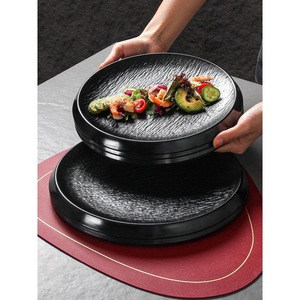 Xiangyuan <b>Melamine</b> Steak <b>Plate</b> Round Black Frosted Stone Texture Restaurant Use Party Dinnerware - Product Image 1